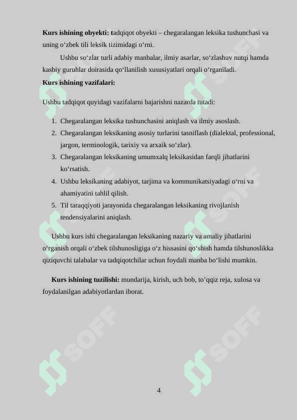 Oʻzbek tilida chegaralangan leksika kurs ishi 4