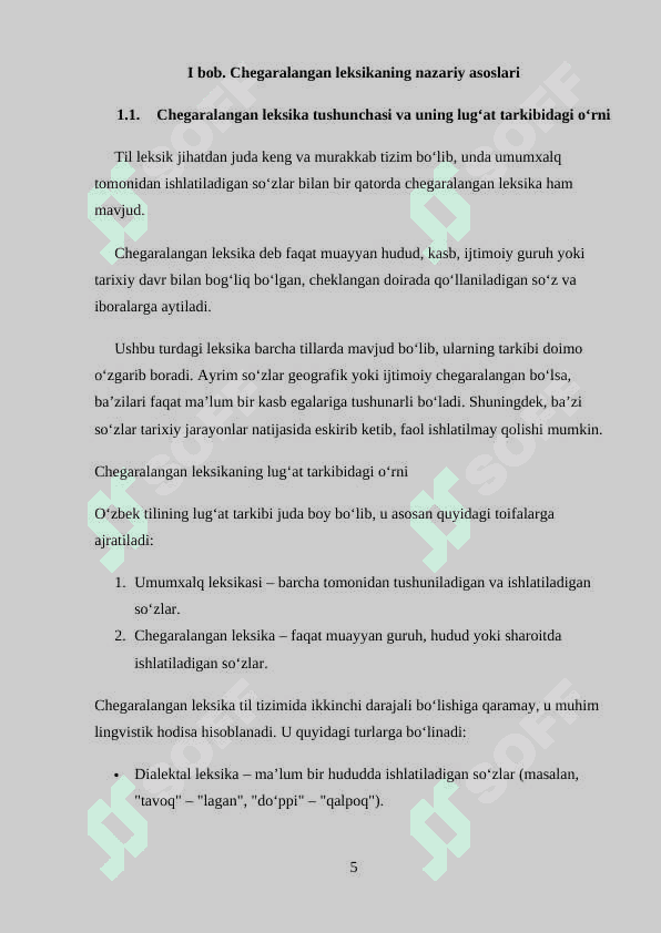 Oʻzbek tilida chegaralangan leksika kurs ishi 5