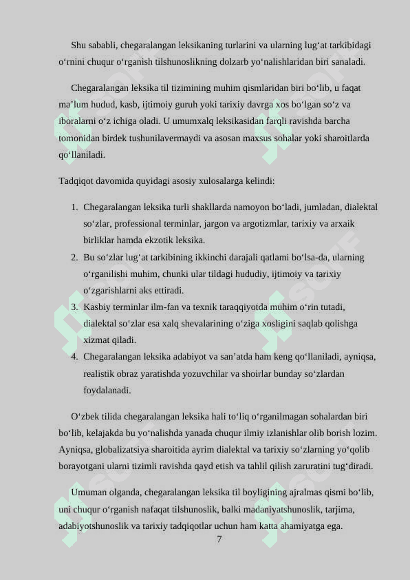 Oʻzbek tilida chegaralangan leksika kurs ishi 7