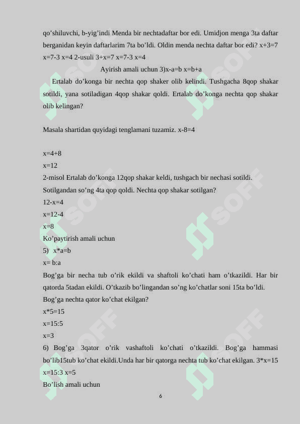 BOSHLANG'ICH  SINF  MATEMATIKA  KURSIDA TENGLAMALAR VA ULARNI O‘RGANISH METODIKASI 6
