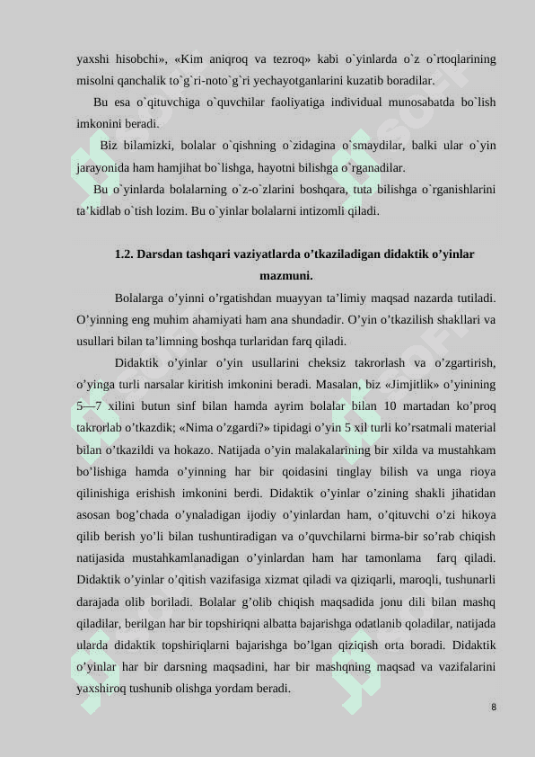 BOSHLANG’ICH SINFLARDA MATEMATIKA O’QITISHDA DIDAKTIK  O’YINLARDAN FODALANISH 8