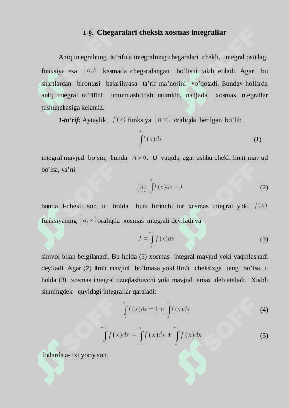 CHegarasi cheksiz xosmas integrallar 7
