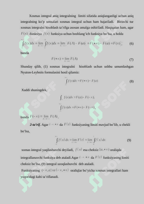 CHegarasi cheksiz xosmas integrallar 8