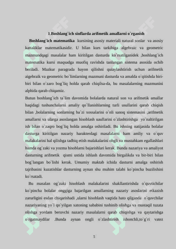 Boshlang’ich sinfda arifmetik amallar haqidagi tasavvurlarni shakillantirish 5