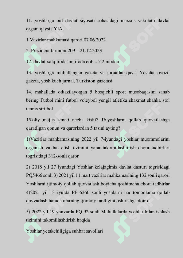 YOSHLAR YETAKCHISI SUHBAT SAVOLLARI 3