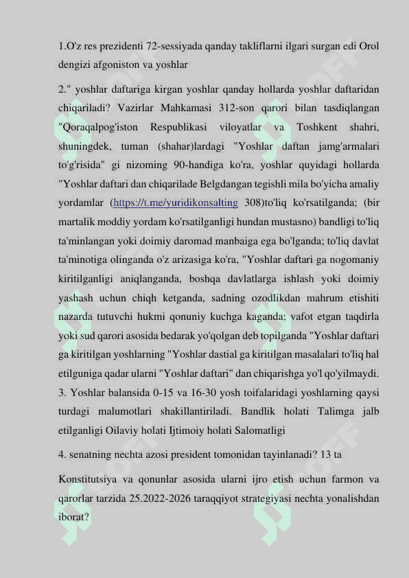YOSHLAR YETAKCHISI SUHBAT SAVOLLARI 4