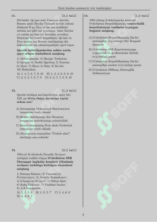 Tarix fanidan namunaviy test savollari 3