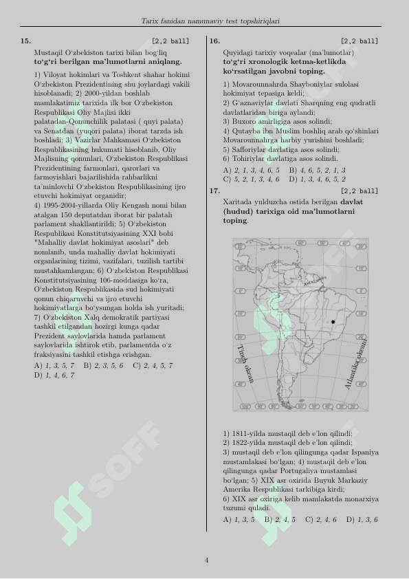 Tarix fanidan namunaviy test savollari 4