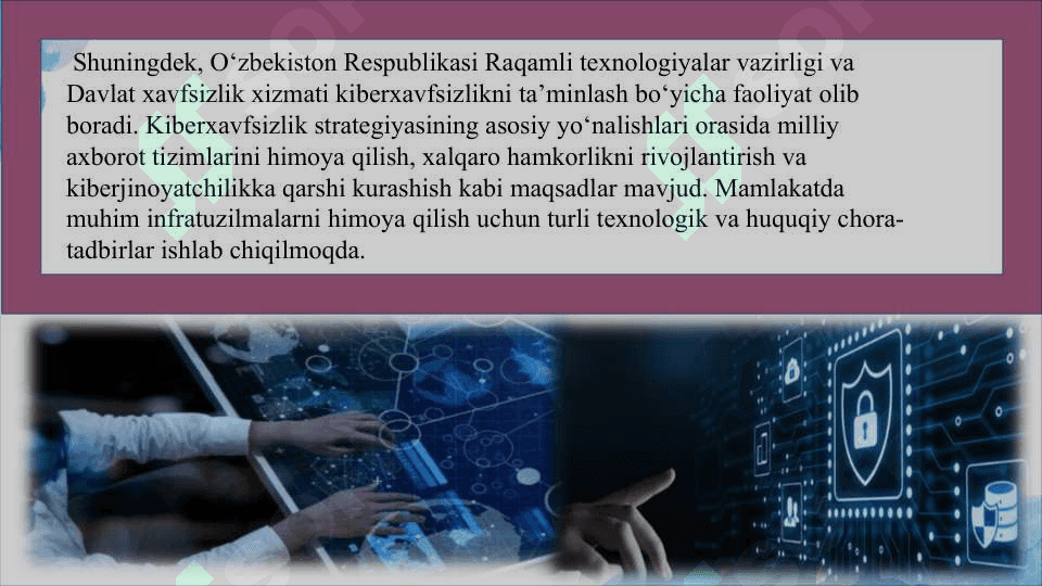 Kiber jinoyatchilik tushunchasi. Milliykiberxavfsizlik va axborot xavfsizligi strategiyalari. 8