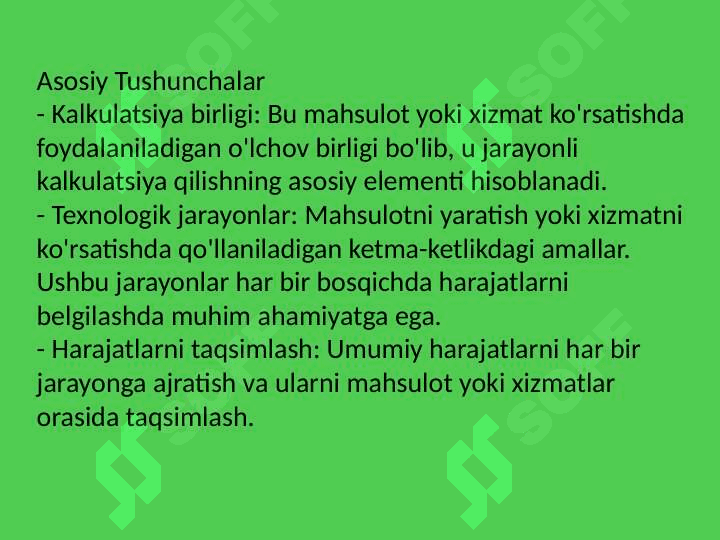 Jarayonli kalkulatsiya qilish usuli 5