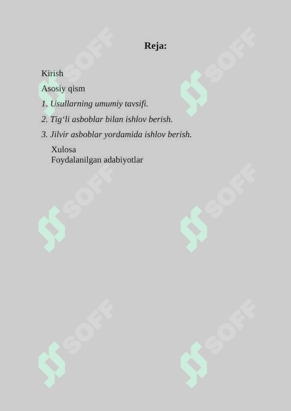 Zagotovkalar yuzasini tayyorlash. 2