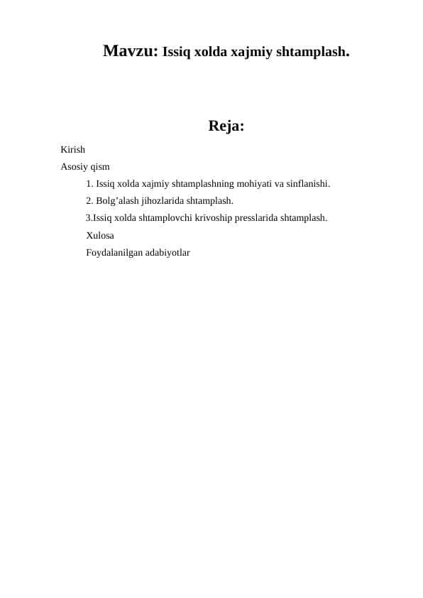 Issiq xolda xajmiy shtamplash