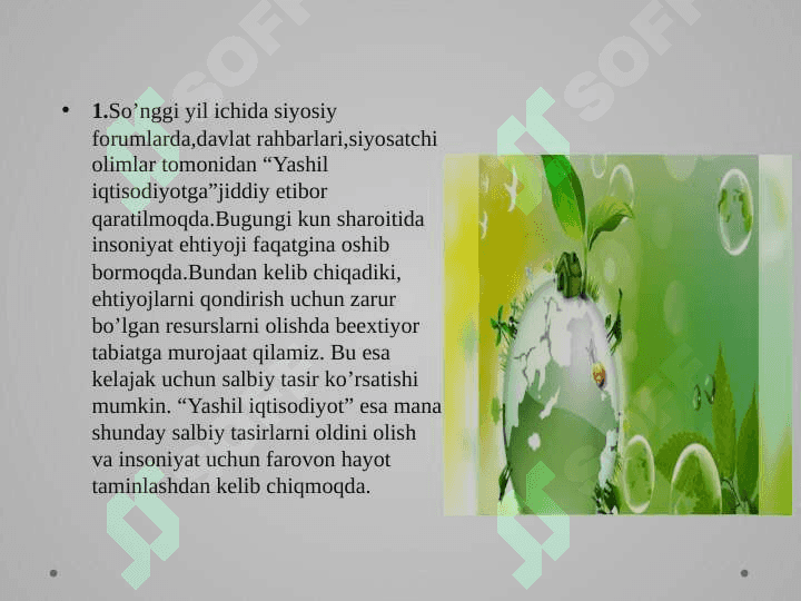 Barqaror rivojlanishni ta’minlashda yashil iqtisodiyotning o’rni 3