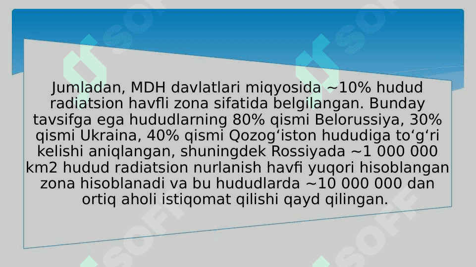 Dunyodagi texnogen falokatlarning kelib chiqishida radiatsiyaning o’rni 6