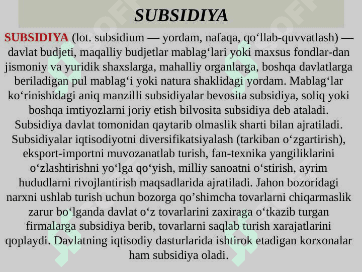 Ijtimoiy sohada baholar va subsidiyalar 5