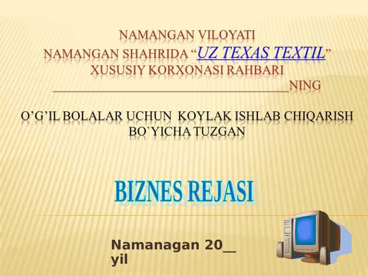 O’g’il bolalar uchun  koylak ishlab chiqarish biznes reja