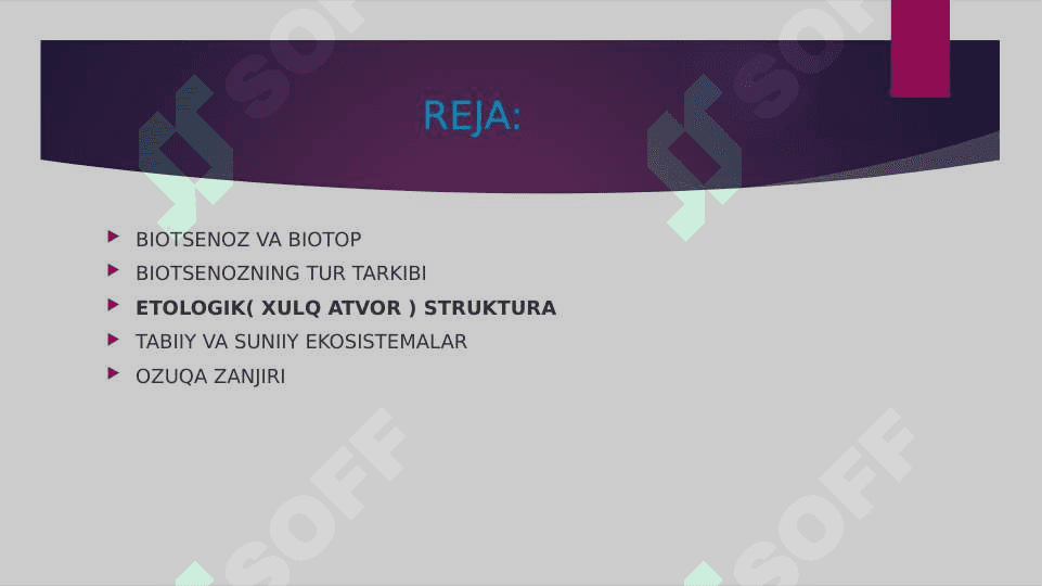 BIOTSENOZNING EKOLOGIK STRUKTURASI .TABIIY VA SUNIY EKOTIZMLAR. 2