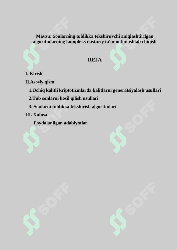 Sonlarning tublikka tekshiruvchi aniqlashtirilgan algoritmlarning kompleks dasturiy ta'minotini ishlab chiqish 2