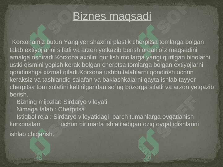 СHIQINDILARNI QAYTA  ISHLAB CHIQARISH BO`YICHA бизнес режа 5