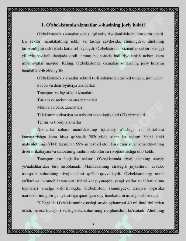 O'zbekistonda xizmatlar sohasini rivojlantirish istiqbollari 3