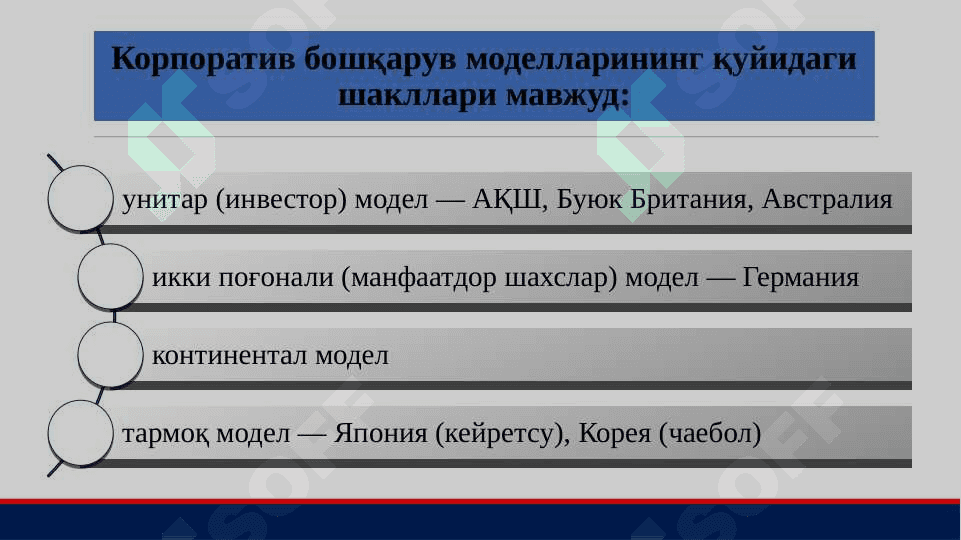 КОРПОРАТИВ БОШҚАРУВМОДЕЛЛАРИ 8