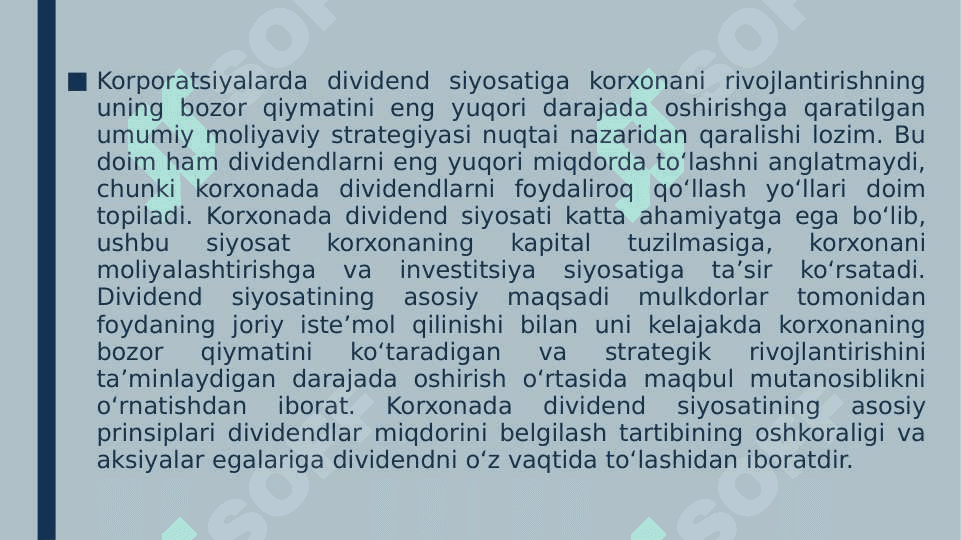 Korporatsiya dividendini boshqarish 7