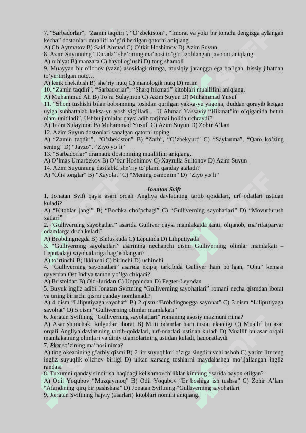 6-sinflar uchun adabiyot fanidan test savollari javoblari bilan 4