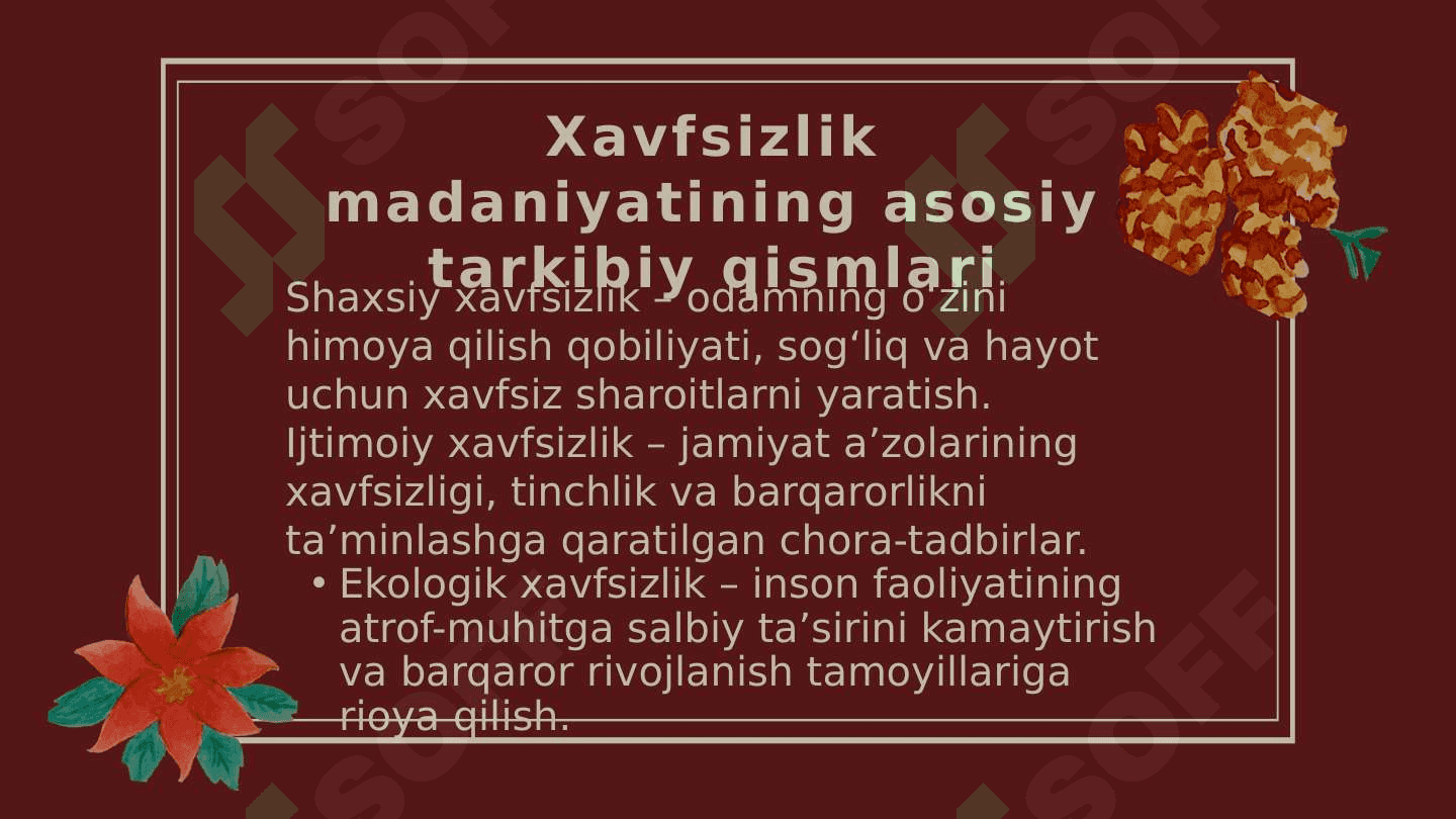 Hayot faoliyati xavsizligi madaniyatini umumiy tavsifi uning falsafiy ijtimoyi tarxiy va diniy asoslari. 4