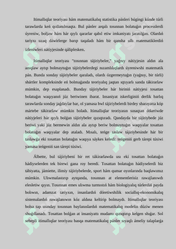 Itimallar teoriyasi matematikaliq statistika paniniñ tariyxiy mag’luwmatlar 2
