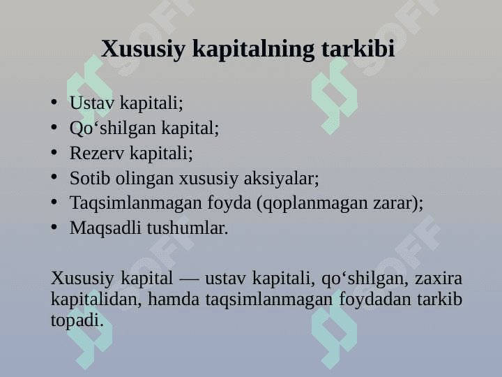 XUSUSIY KAPITAL TARKIBI VA UNING TAHLILI 2