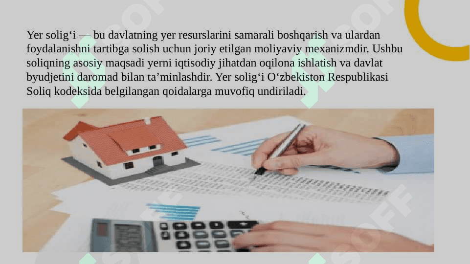 Yuridik shaxslardan olinadigan er solig'i va uning o'ziga xos xususiyatlari. 3