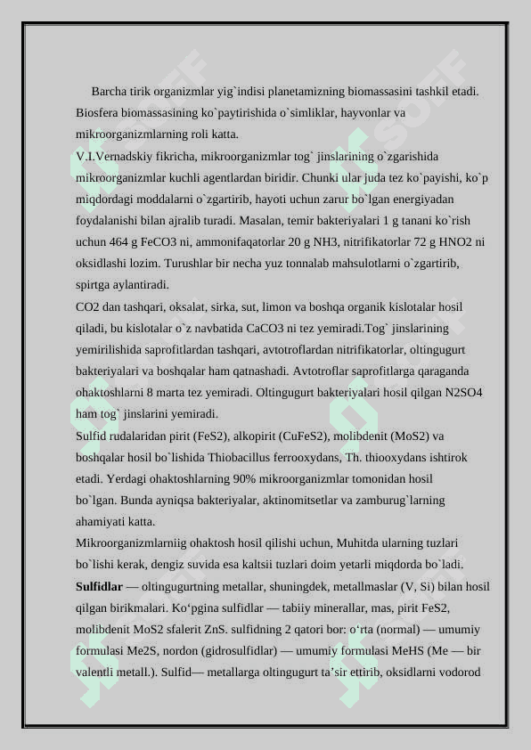 Sulfidlarni bakterial tanlab eritish. 2
