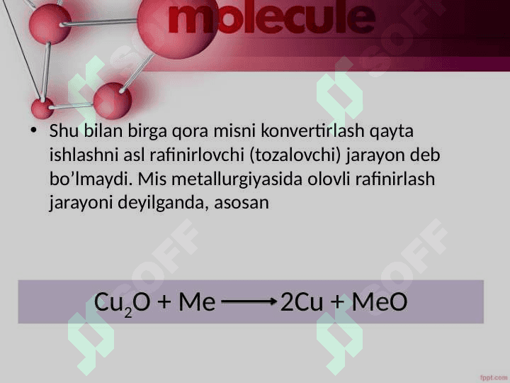 Mavzu:Qayta ishlash natijasida hosil bo‘lgan xomaki misni konvertirlash va rafinirlash. 3