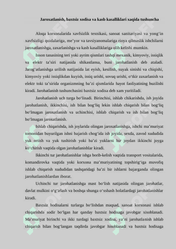 ISHLAB CHIQARISHDAGI BAXTSIZ XODISALAR VA BAXTSIZ XODISALARNI TEKSHIRISH 2