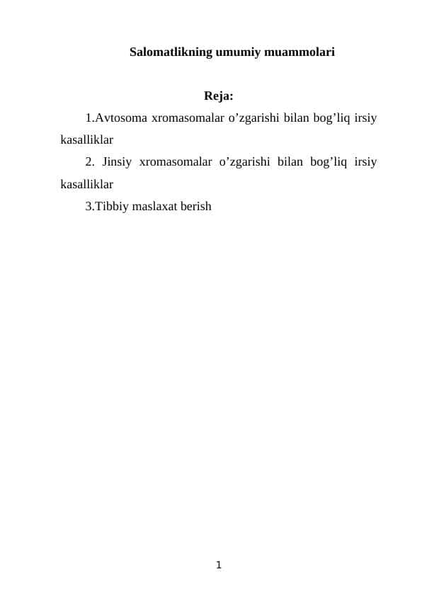 Salomatlikning umumiy muammolari