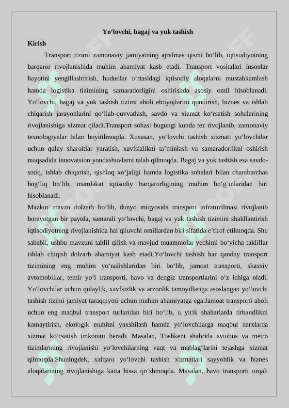 Yo‘lovchi, bagaj va yuk tashish 2