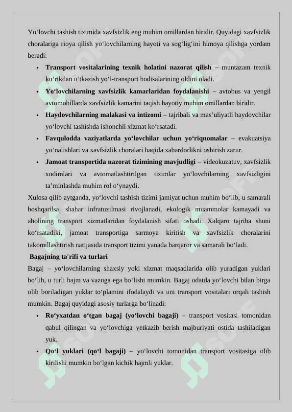 Yo‘lovchi, bagaj va yuk tashish 6