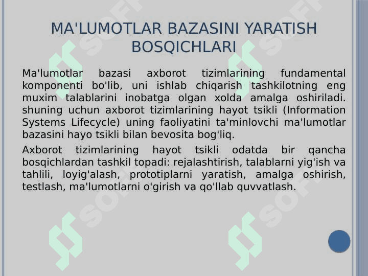 Ma'lumotlar bazasini rejalashtirish, loyihalash va administratsiyalash 3