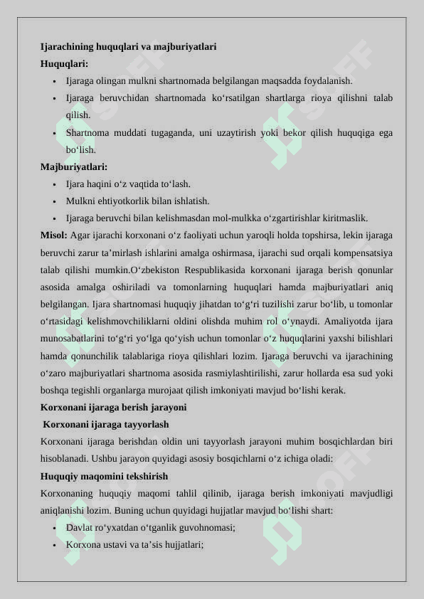 Korxonani ijaraga berish 6