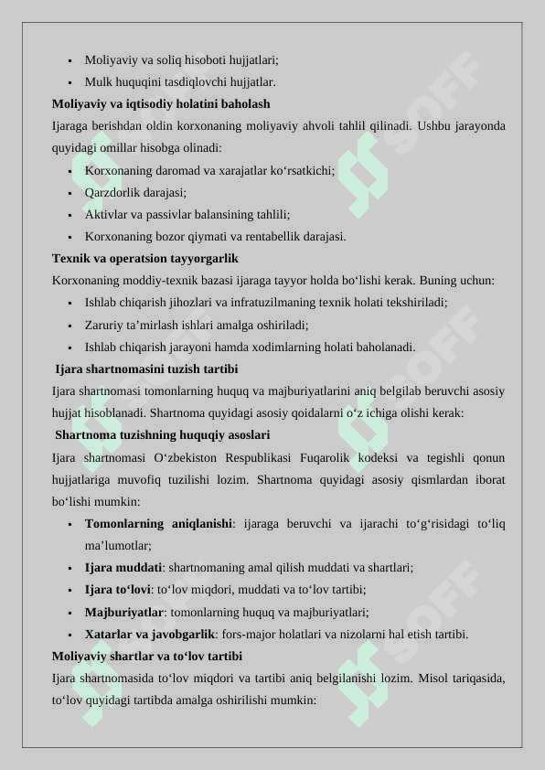 Korxonani ijaraga berish 7