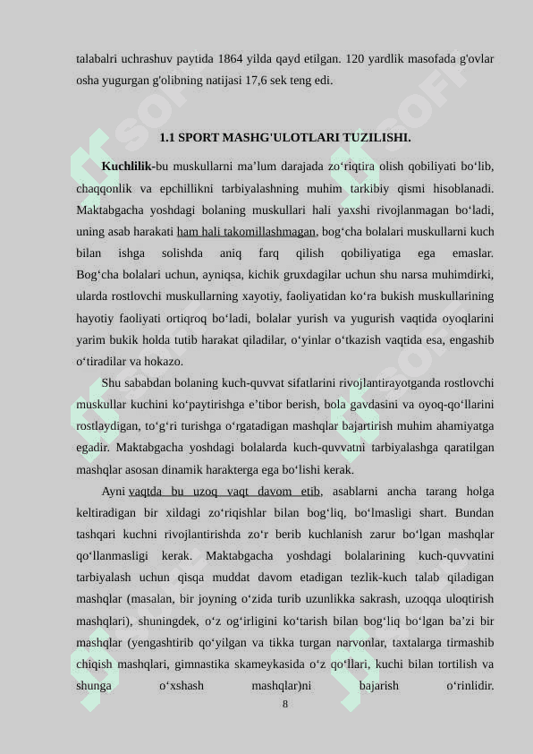 400 METRGA G'OVLAR OSHA YUGURISHNING TEXNIKASI VA SPORT MASHG'ULOTLARI TUZILISHI. 8