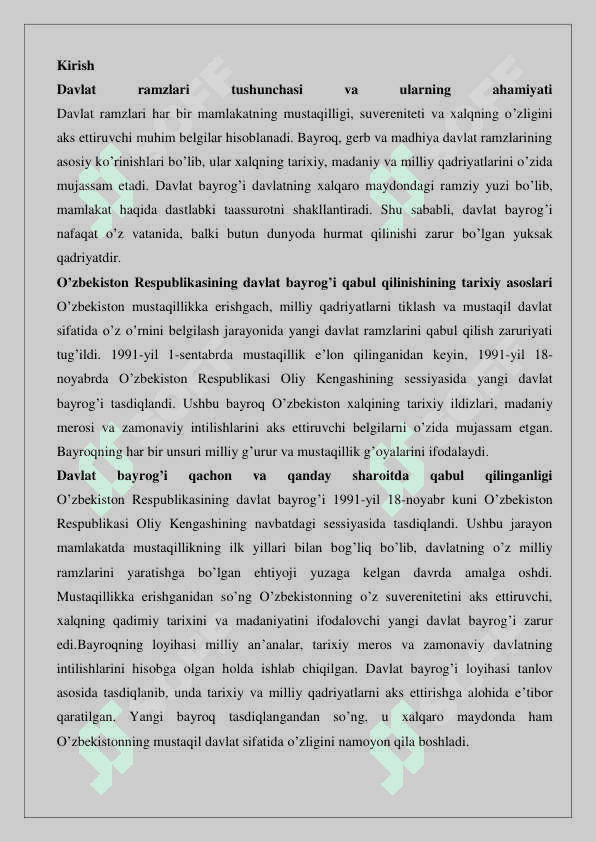 O’zbekiston Respublikasining davlat bayrog’i 2