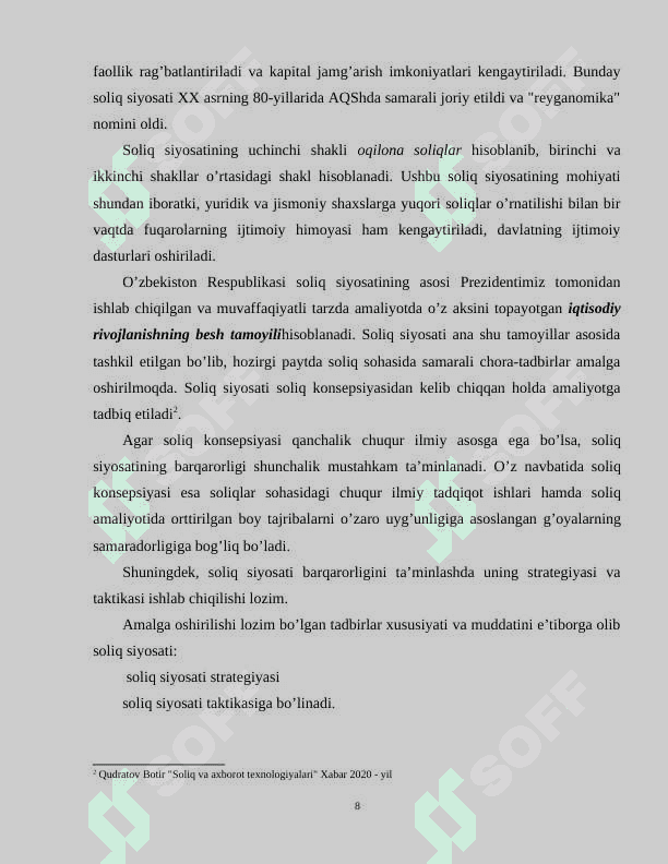 Zamonaviy soliq siyosati va uning dastak vositalari 8