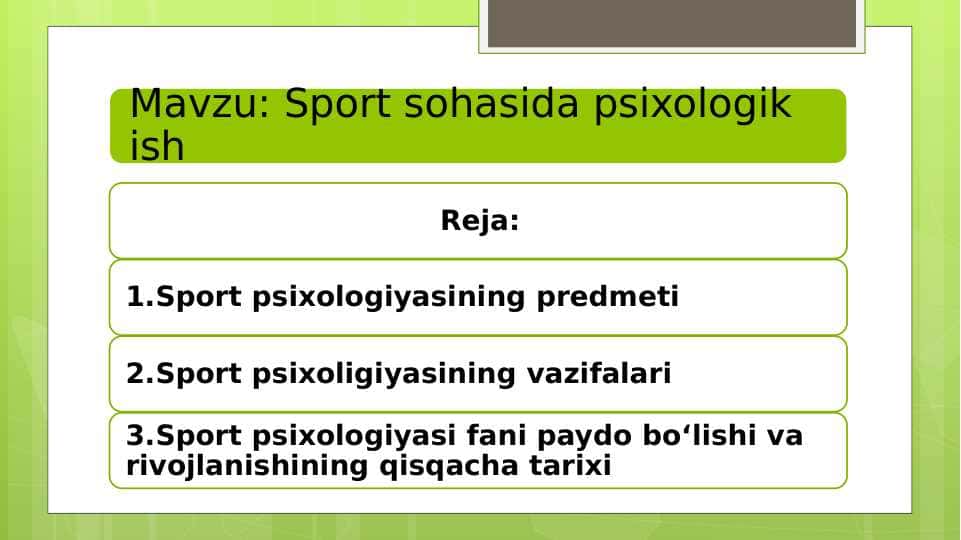 Sport sohasida psixologik ish