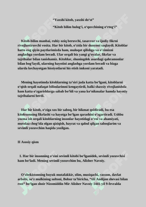 Adabiyot | Kitob-mening hayotim | Mustaqil ish 2