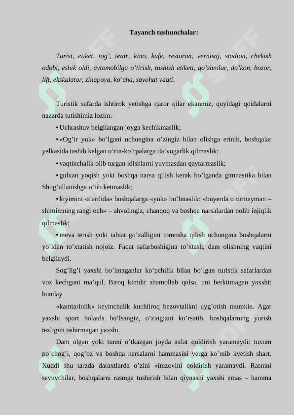 Sayohat etiketi. Turizm 2