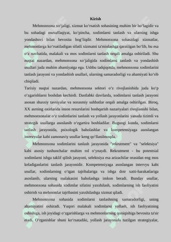 Mehmonxona xo’jaligida xodimlarni tanlash va yollash usullari 3