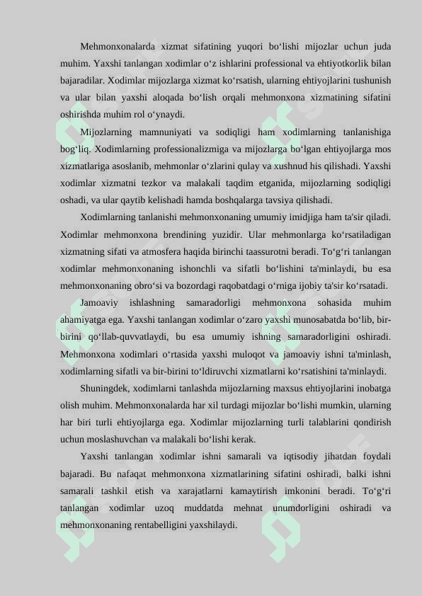 Mehmonxona xo’jaligida xodimlarni tanlash va yollash usullari 7