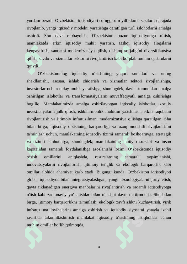 Mamlakatimizda iqtisodiy o'sish omillari, turlari, rivojlanish shart 3