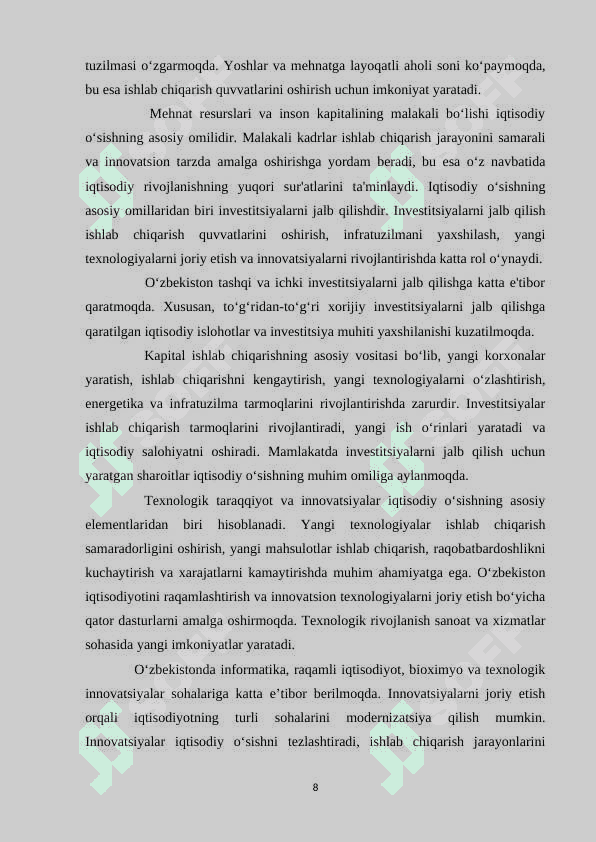Mamlakatimizda iqtisodiy o'sish omillari, turlari, rivojlanish shart 8